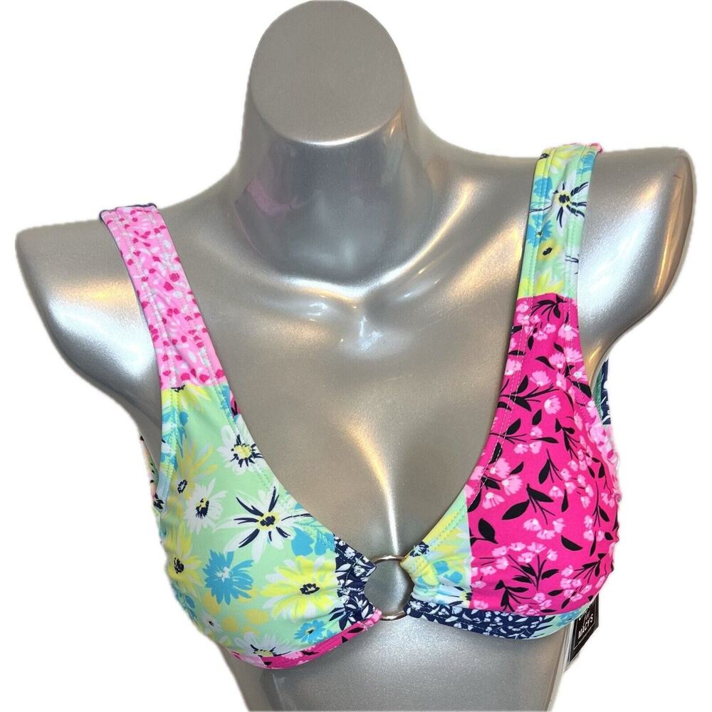 California Waves Womens Bikini Swimsuit Top Size Small Pink Green Floral NEW